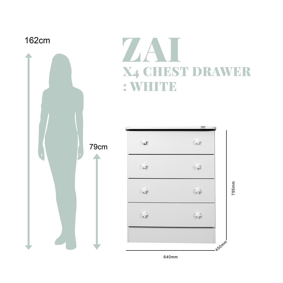 Linx Zia Kids Chest of Drawers - White - Image 5